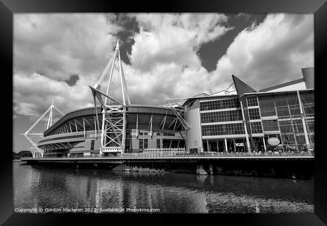 Principality Stadium, Cardiff, Wales Monochrome Framed Print by Gordon Maclaren