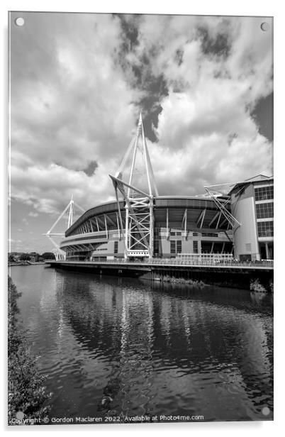 Principality Stadium, Cardiff, Wales Monochrome   Acrylic by Gordon Maclaren
