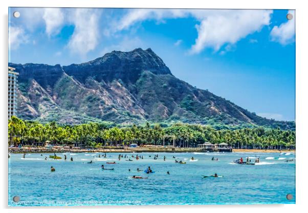 Colorful Waikiki Beach Diamond Head Honolulu Hawaii Acrylic by William Perry