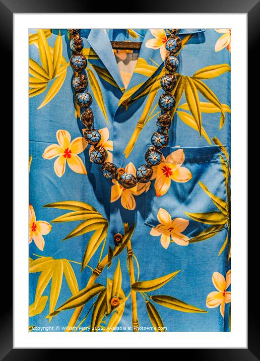 Hawaiian Shirt Kukui Beads Necklace Waikiki Honolulu Hawaii Framed Mounted Print by William Perry