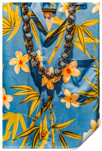 Hawaiian Shirt Kukui Beads Necklace Waikiki Honolulu Hawaii Print by William Perry