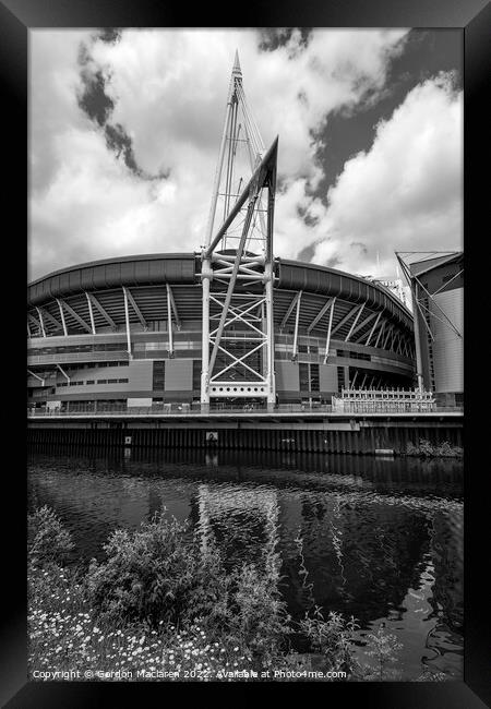 Principality Stadium, Cardiff, Wales Monochrome Framed Print by Gordon Maclaren