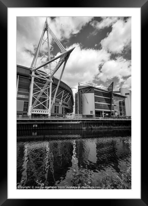 Principality Stadium, Cardiff, Wales Monochrome Framed Mounted Print by Gordon Maclaren