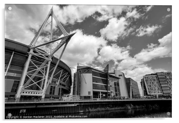 Principality Stadium, Cardiff, Wales Monochrome Acrylic by Gordon Maclaren