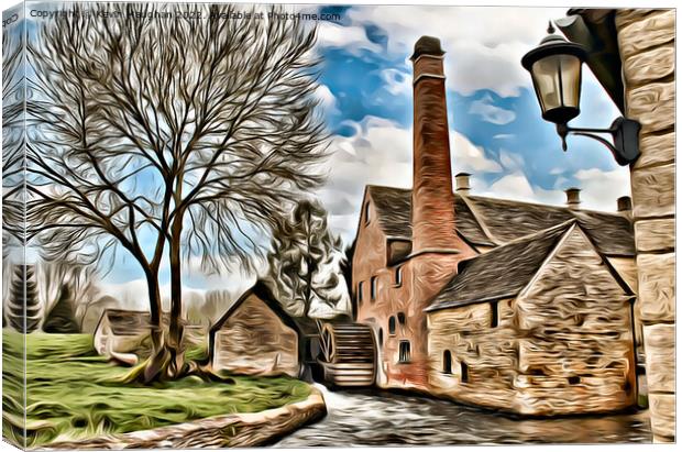 Upper Slaughters Mill (digital Cartoon Art) Canvas Print by Kevin Maughan