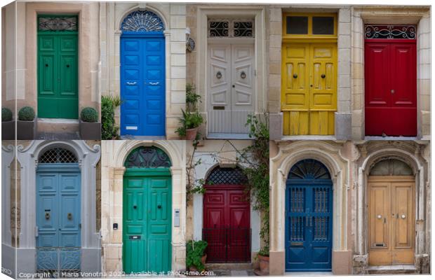 Collage of colorful front doors in Malta Canvas Print by Maria Vonotna