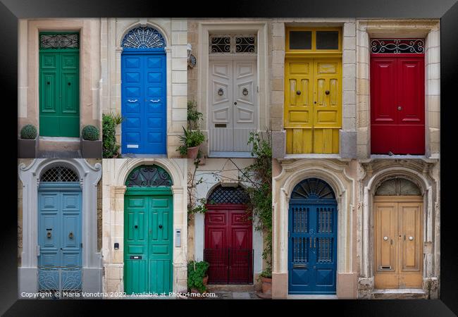 Collage of colorful front doors in Malta Framed Print by Maria Vonotna