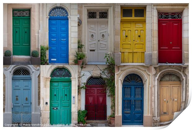 Collage of colorful front doors in Malta Print by Maria Vonotna