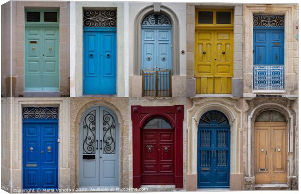 Set of colorful front doors in Malta Canvas Print by Maria Vonotna