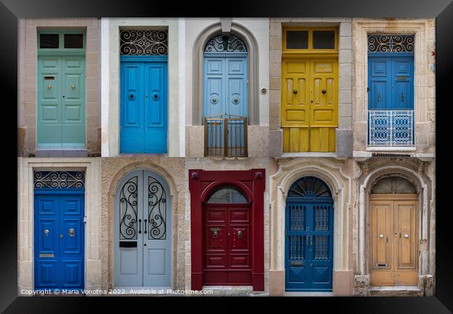 Set of colorful front doors in Malta Framed Print by Maria Vonotna