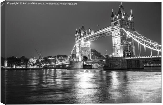 Tower bridge London ,black and white Canvas Print by kathy white