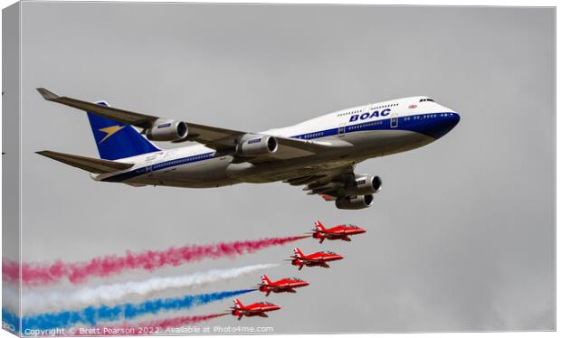 747 Jumbo with the Red Arrows Canvas Print by Brett Pearson