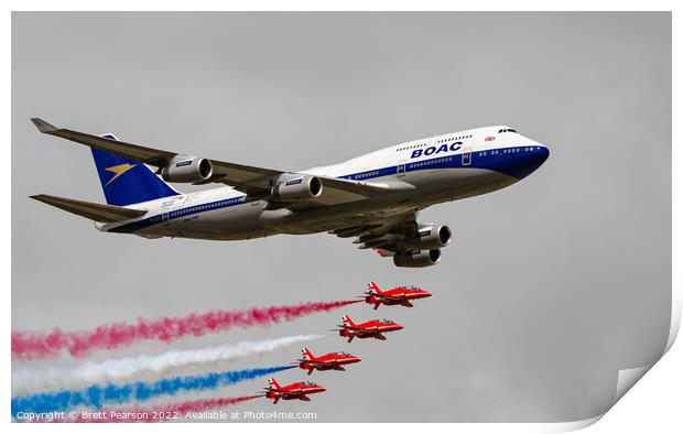 747 Jumbo with the Red Arrows Print by Brett Pearson