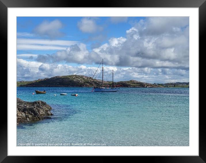Yacht moored up on the island of Iona Framed Mounted Print by yvonne & paul carroll