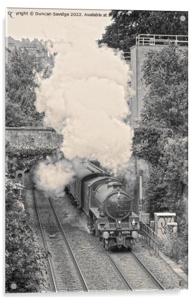 Steam train in black and white Acrylic by Duncan Savidge