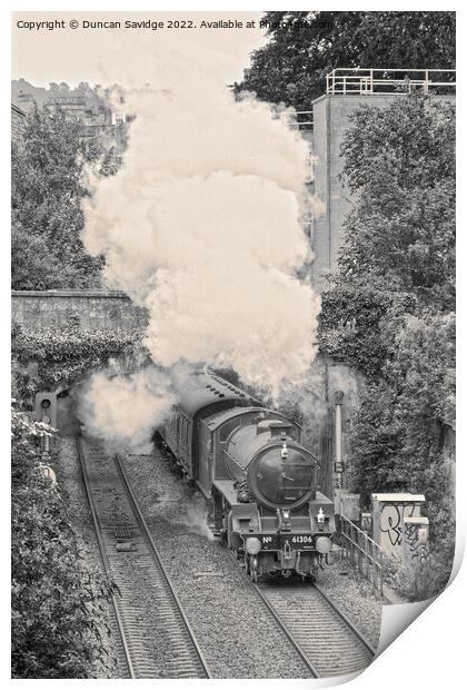 Steam train in black and white Print by Duncan Savidge