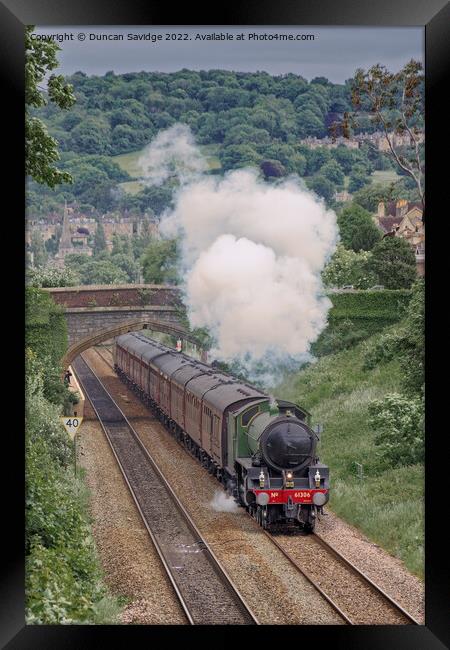 Steam train accelerating out of Oldfield Park Bath Framed Print by Duncan Savidge