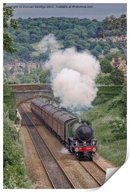 Steam train accelerating out of Oldfield Park Bath Print by Duncan Savidge