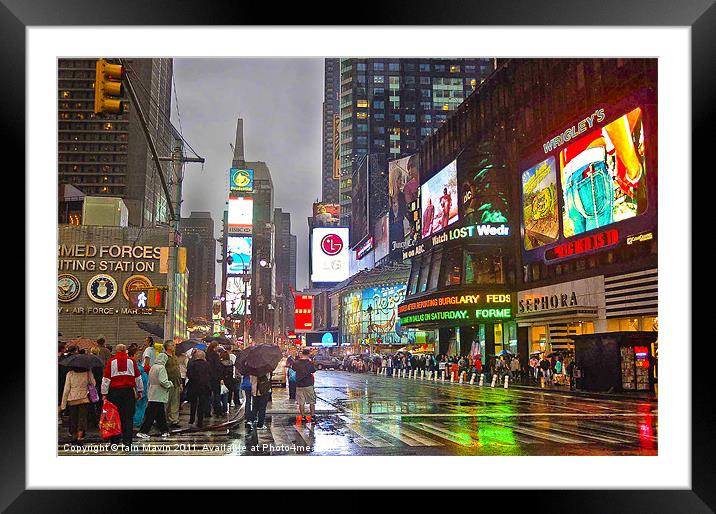 Times Square in the Rain Framed Mounted Print by Iain Mavin