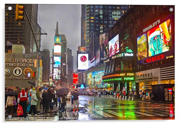 Times Square in the Rain Acrylic by Iain Mavin