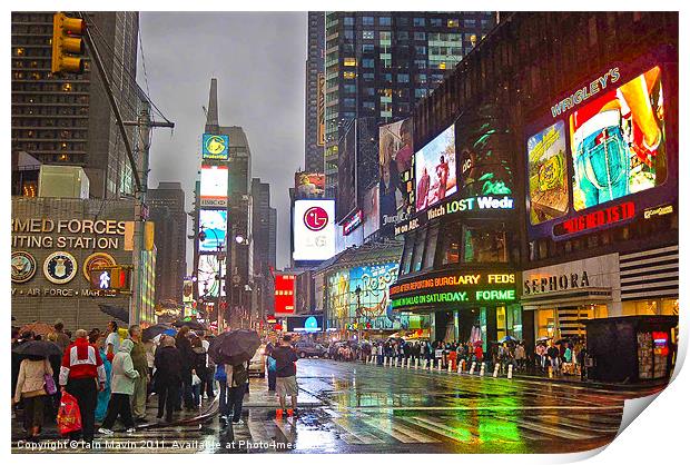 Times Square in the Rain Print by Iain Mavin