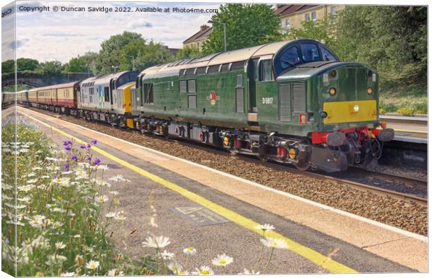 Rare class 37 diesel trains through Oldfield Park Bath Canvas Print by Duncan Savidge