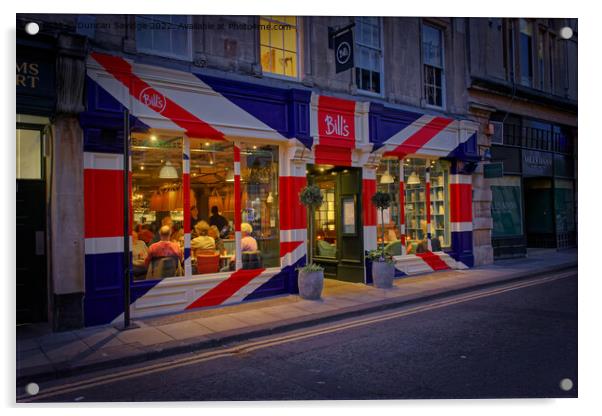 Bill's restaurant at dusk decorated in the Great Britain flag  Acrylic by Duncan Savidge