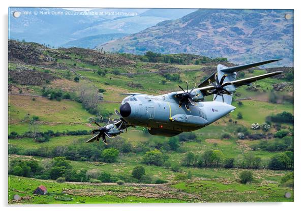 A400 Military Aircraft flying low level in Wales Acrylic by Mark Dunn