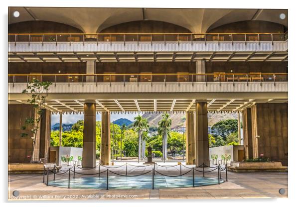 Open Air Atrium State Capitol Building Legislature Honolulu Hawa Acrylic by William Perry