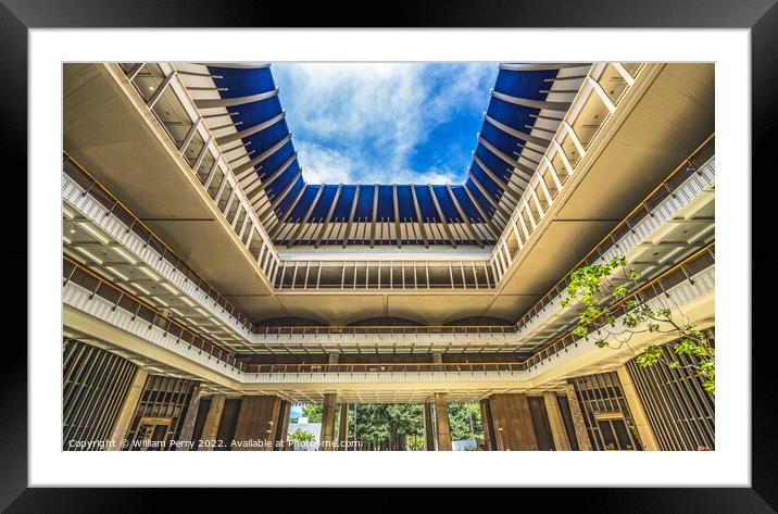 Open Air Atrium State Capitol Building Legislature Honolulu Hawa Framed Mounted Print by William Perry