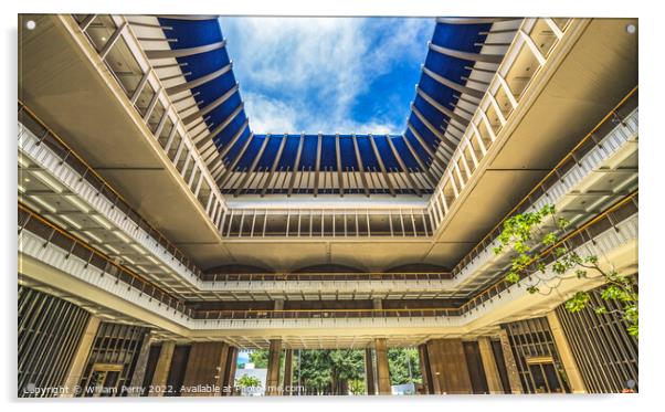 Open Air Atrium State Capitol Building Legislature Honolulu Hawa Acrylic by William Perry