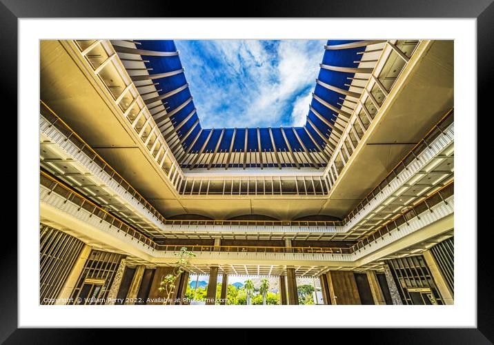 Open Air Atrium State Capitol Building Legislature Honolulu Hawa Framed Mounted Print by William Perry