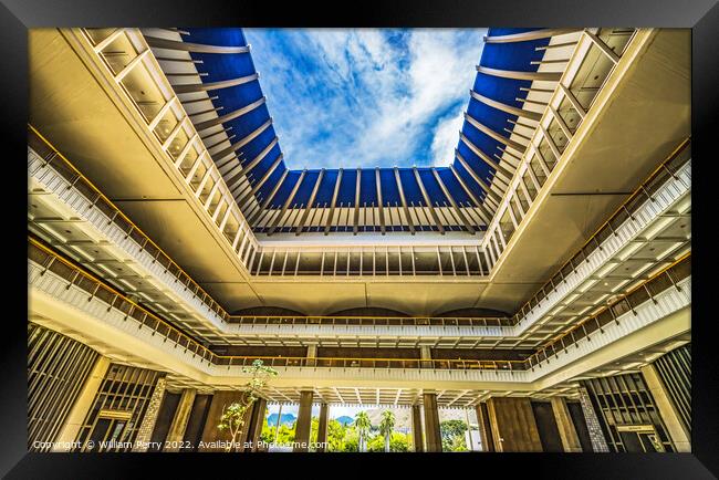 Open Air Atrium State Capitol Building Legislature Honolulu Hawa Framed Print by William Perry