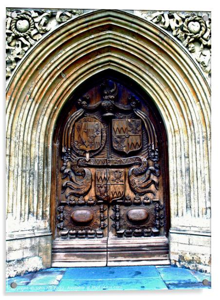 The West door of Bath Abbey, Bath. Acrylic by john hill