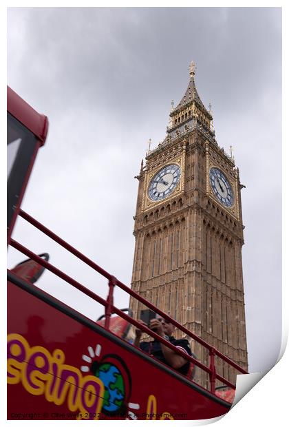 Open top bus under the Elizabeth Tower Print by Clive Wells