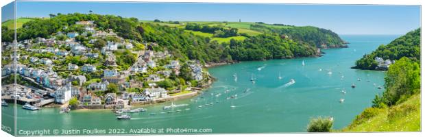 Panoramic view of Kingswear from Dartmouth Canvas Print by Justin Foulkes