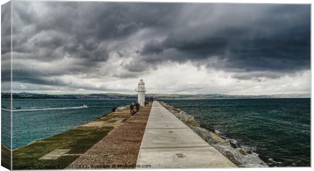 Moody Sky Over The Breakwater Canvas Print by Peter F Hunt