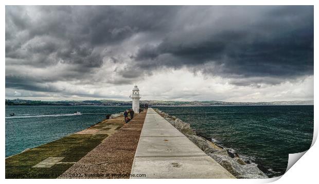 Moody Sky Over The Breakwater Print by Peter F Hunt