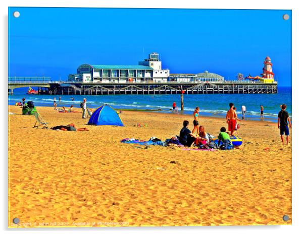 Bournemouth beach and pier, Dorset, UK. Acrylic by john hill