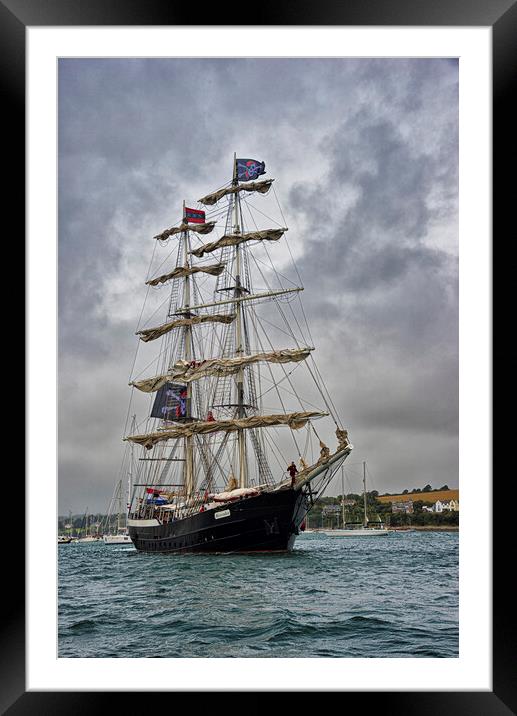 Tall Ship sailing in Cornwall Framed Mounted Print by kathy white
