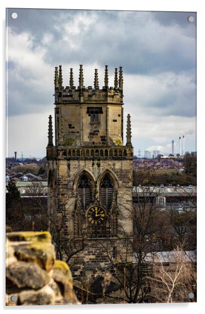 All Saints Pontefract set in an Industrial Background From Pontefract Castle Acrylic by Glen Allen