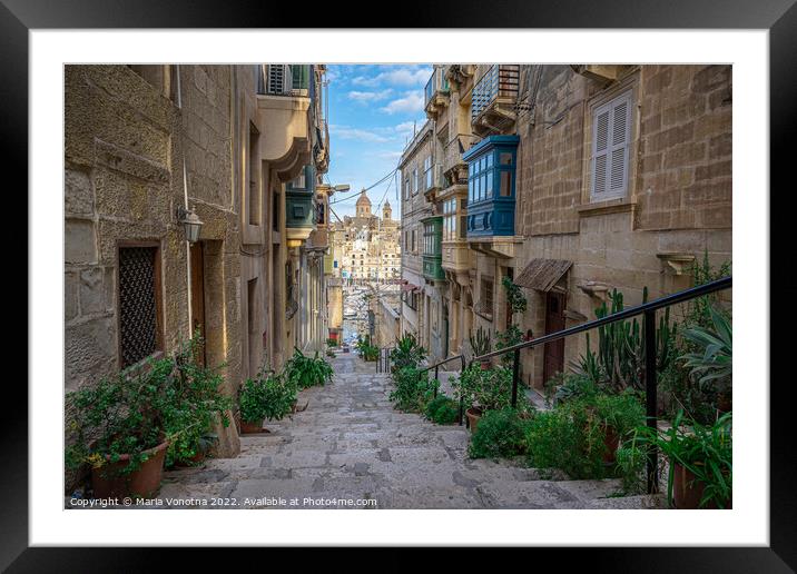 Narrow street in Valletta Framed Mounted Print by Maria Vonotna