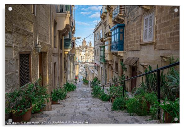 Narrow street in Valletta Acrylic by Maria Vonotna