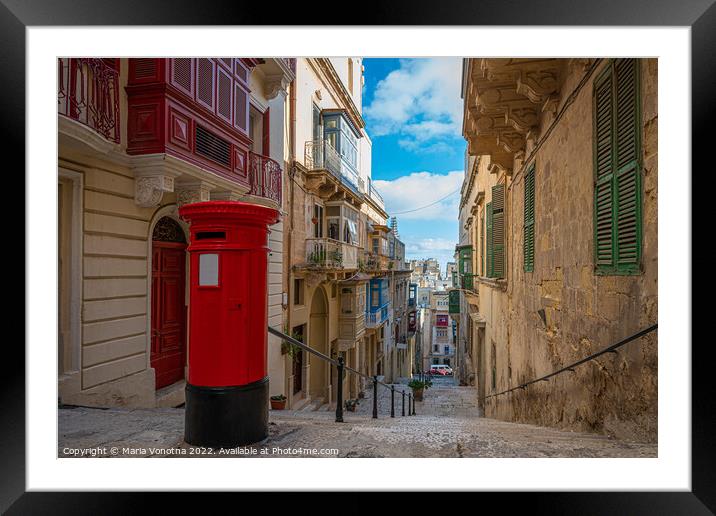 Red vintage mail box in Malta Framed Mounted Print by Maria Vonotna