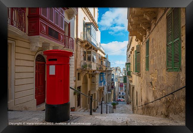 Red vintage mail box in Malta Framed Print by Maria Vonotna