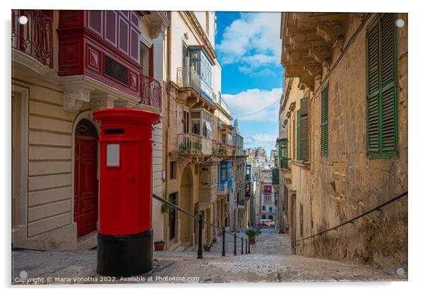 Red vintage mail box in Malta Acrylic by Maria Vonotna