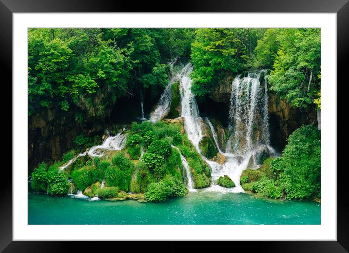 Waterfall in the forest Framed Mounted Print by youri Mahieu