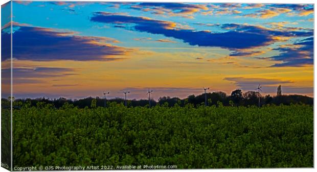 Sunset WindTurbines and Sky  Canvas Print by GJS Photography Artist