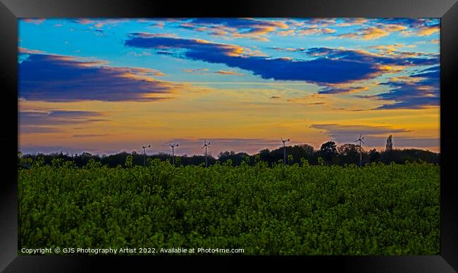 Sunset WindTurbines and Sky  Framed Print by GJS Photography Artist