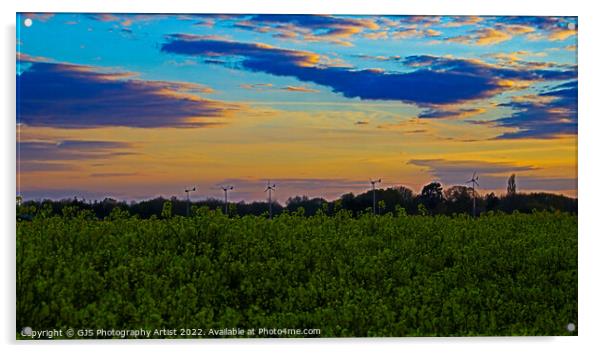 Sunset WindTurbines and Sky  Acrylic by GJS Photography Artist